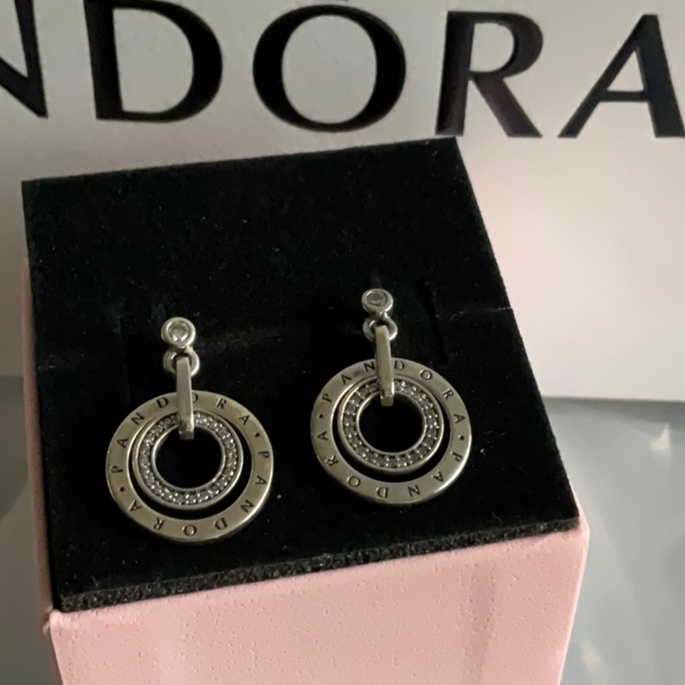 Pandora logo double circle earrings